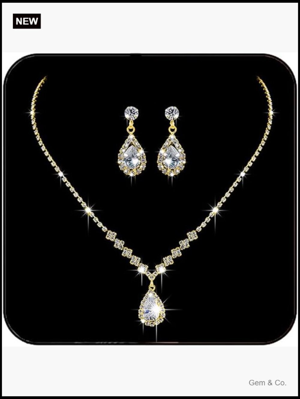 Clip On Earrings and Necklace Set Rhinestone Jewelry Bridal Prom